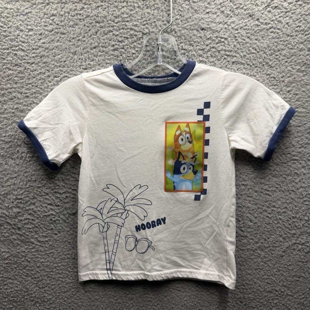 Bluey Shirt Toddler Boy Size 4T White Bluey Holographic Picture Graphic Shirt 4T